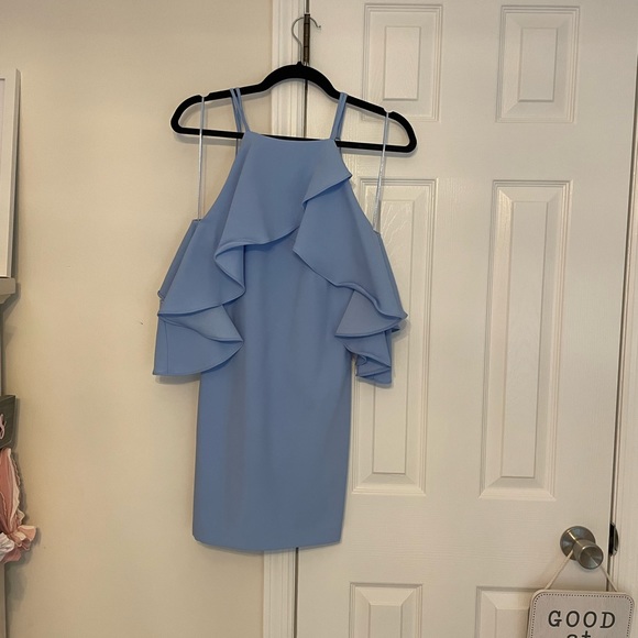 Endless Rose Flared Ruffled Dress. Color: Powder Blue. Size: XS - Picture 2 of 7